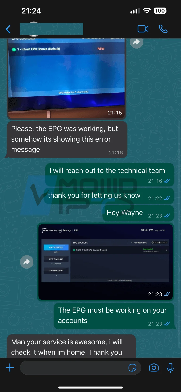 Avis clients Abonnement IPTV partagés sur WhatsApp avec retours positifs sur la qualité du service