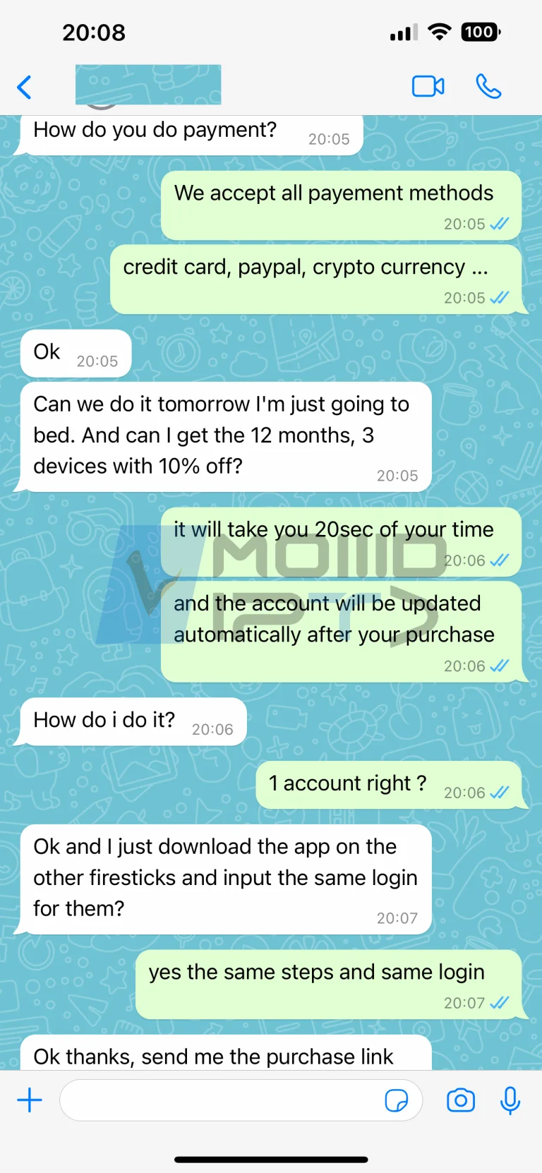 Avis clients Abonnement IPTV partagés sur WhatsApp avec retours positifs sur la qualité du service